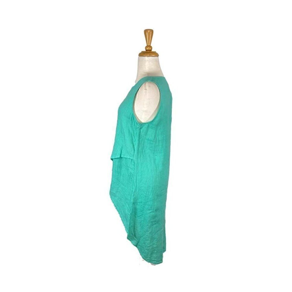 Pure Match M Green Linen Tunic Lagenlook HiLo Layered Art To Wear ~Boutique~ - Picture 6 of 7